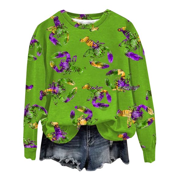 Uooqdmx Mardi Gras Sweatshirt for Men Long Sleeve Tops for Women Rave Outfits for Women Crew Neck Sweatshirts Women Holiday Outfits for Women Holiday Sweatshirts for Women Green XXL