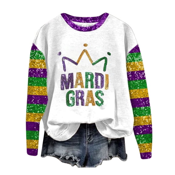 Uooqdmx Mardi Gras Sweatshirts Long Sleeve Shirts for Women Mardi Gras Apparel Graphic Sweatshirts for Women Womens Mardi Gras Shirt Womens Graphic Sweatshirts Mardi Gras Long Sleeve Shirt Gold L