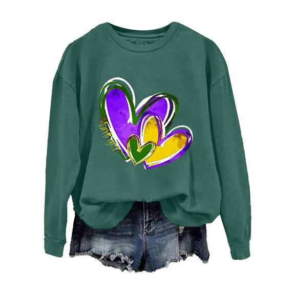 Uooqdmx Mardi Gras Sweatshirts Womens Crewneck Sweatshirt Mardi Gras Apparel Women's Pullover Sweatshirt Mardi Gras Clothing for Women Womens Sweatshirts No Hood Mardi Gras Womens Clothing Green L