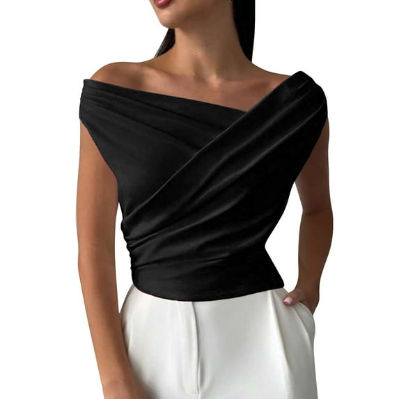 Uooqdmx One Shoulder Tops for Women, Asymmetrical Tops for Women, Elegant Tops for Women, Fitted Shirts for Women, Crop Tops for Women