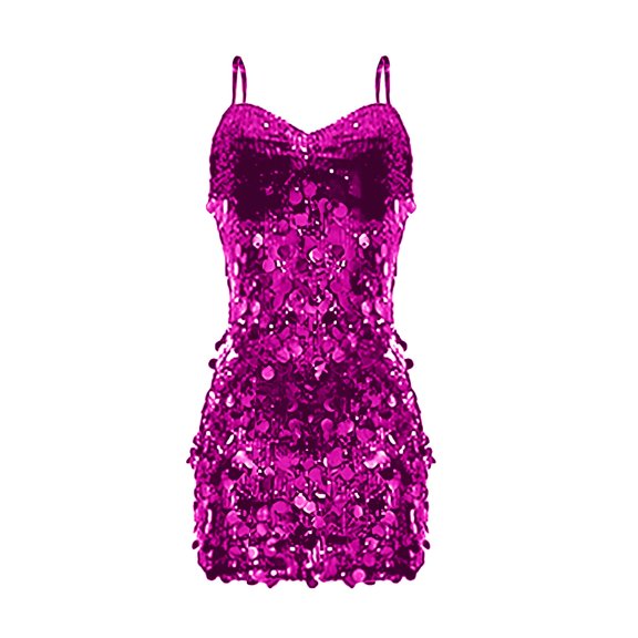 Uooqdmx Sequin Dress Glitter Dress for Women Bodycon Dresses for Women Sparkly Mini Dress Club Outfits for Women Holiday Party Dress Party Outfits for Women Hot Pink S