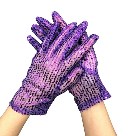 Uooqdmx Sequin Gloves Women Opera Gloves Party Accessories Sparkle Gloves Dance Costume Rave Gloves Dance Gloves Purple One Size