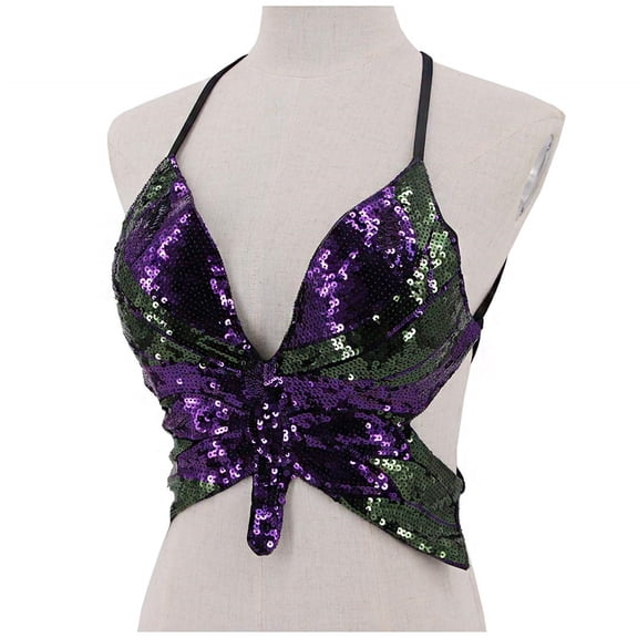 Uooqdmx Sequin Tank Top Crop Tank Tops for Women Holiday Apparel Sequin Holiday Tops Mardi Gras Tops for Women Sparkly Outfits for Women Club Outfits for Women Multi-color 4 One Size
