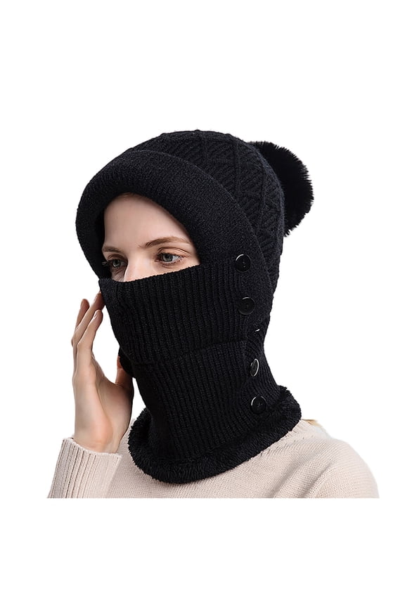 Ski Mask Windproof Scarf Hats Hat with Scarf Attached Warm Hat Neck Warmer Hat Scarf One Piece Cold Scarf Hats Black One Size
