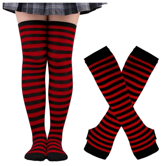 Uooqdmx Striped Thigh High Socks, Thigh High Leg Warmers, Long Thigh High Socks, Cotton Socks for Women, Cute Socks, Wine One Size