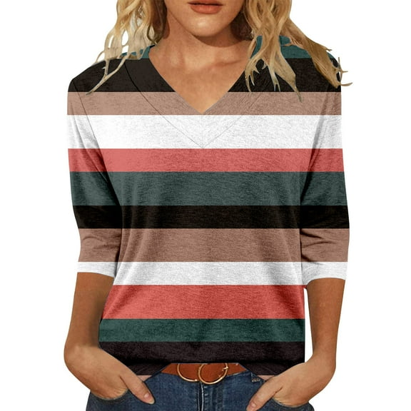 Uooqdmx Tunic Tops, 3/4 Length Sleeve Womens Tops, V Neck Tops for Women, Womens Tops Casual, Lightweight Tops & Blouses, Red S