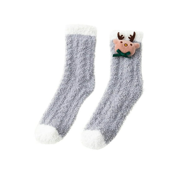 Uooqdmx Warm Socks for Women, Plush Socks, Slipper Socks for Women, Sleeping Socks, Thick Crew Socks, Dark Gray One Size