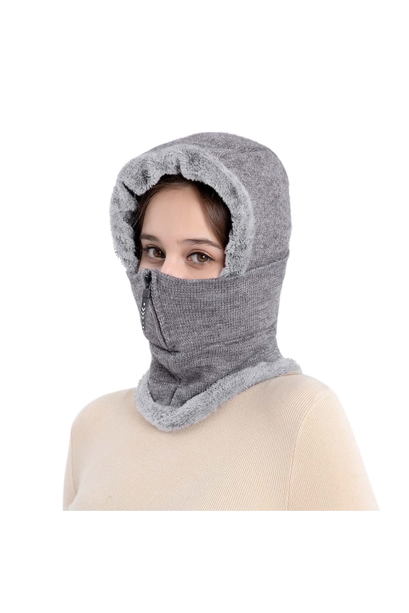 Winter Accessories for Women Hat Scarf Winter Hats for Women Hat and Scarf Set for Women Hooded Scarf for Women Hat with Scarf Attached Neck Warmer Gray One Size