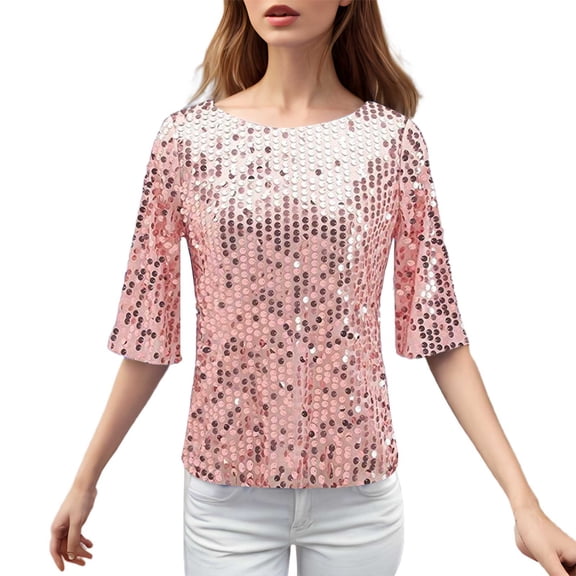 Uooqdmx Women Sequin Top Mardi Gras Shirts for Women Party Tops for Women Sequin Holiday Tops Mardi Gras Outfit for Women Sparkly Shirt Mardi Gras Tops for Women Pink XL