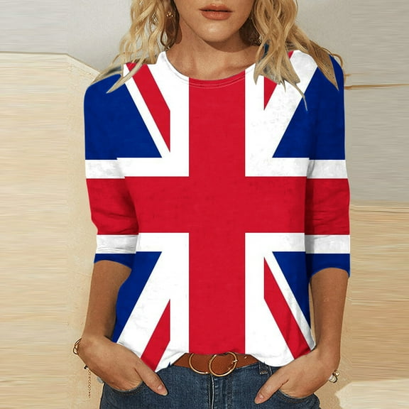 Uootdi 3/4 Length Sleeve Womens Tops Floral Print Crewneck Shirts Casual Trendy Tunic Tops for Women Gift