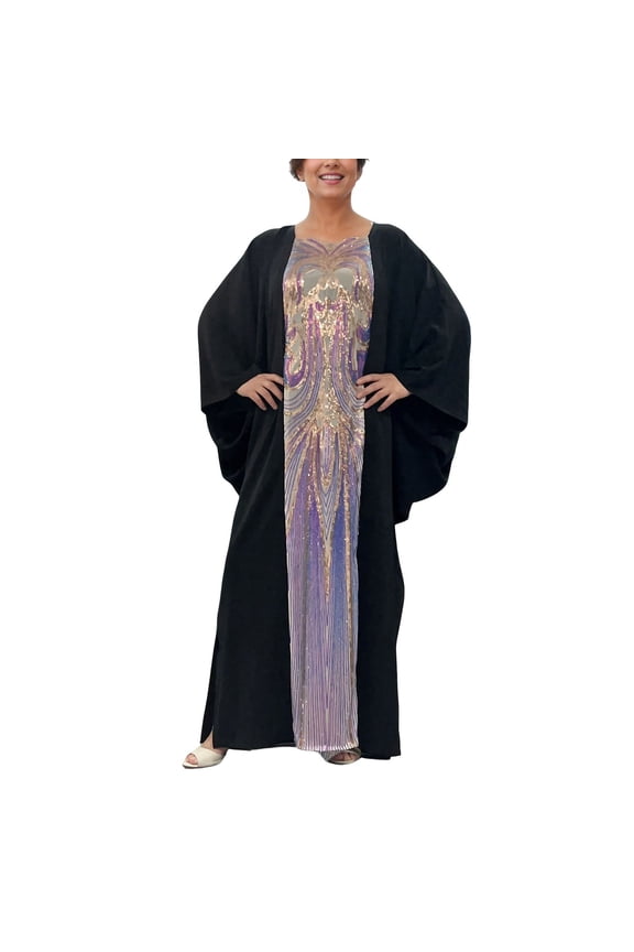 Abaya Dress for Women Eid Bat Sleeve Party Dress for Women Sequins Dresses Muslim Gift Abaya Maxi Robe Moroccan Caftan