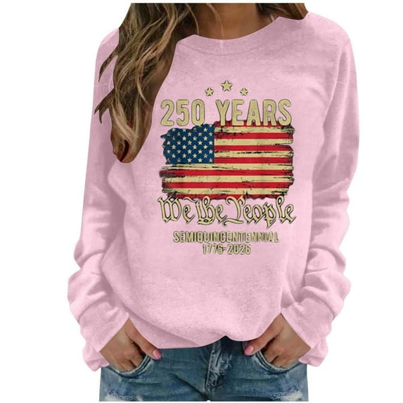 Uootdi American Flag 250th Long Sleeve Shirt for Women Patriotic Tshirt Stars Stripes Pullover Eagle Gift & Liberty – United Stat es