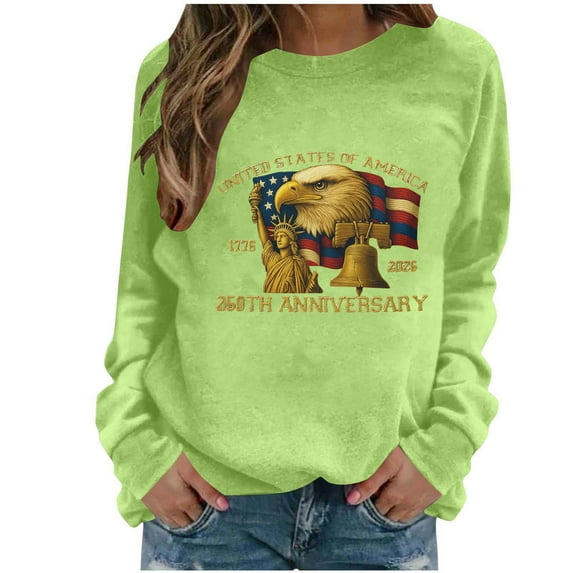 Uootdi American Flag 250th Long Sleeve Shirt for Women Patriotic Tshirt Stars Stripes Pullover Eagle Gift & Liberty – United Stat es