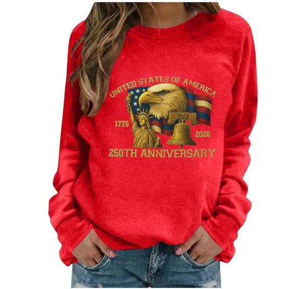 Uootdi American Flag 250th Long Sleeve Shirt for Women Patriotic Tshirt Stars Stripes Pullover Eagle Gift & Liberty – United Stat es