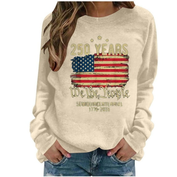 Uootdi American Flag 250th Long Sleeve Shirt for Women Patriotic Tshirt Stars Stripes Pullover Eagle Gift & Liberty – United Stat es