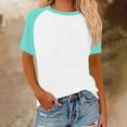 thumbnail image 1 of Uootdi Basic Tees for Women Crew Neck Color Block Raglan Short Sleeve Tops for Women Regular Fit Soft Loose Tops for Women, 1 of 5