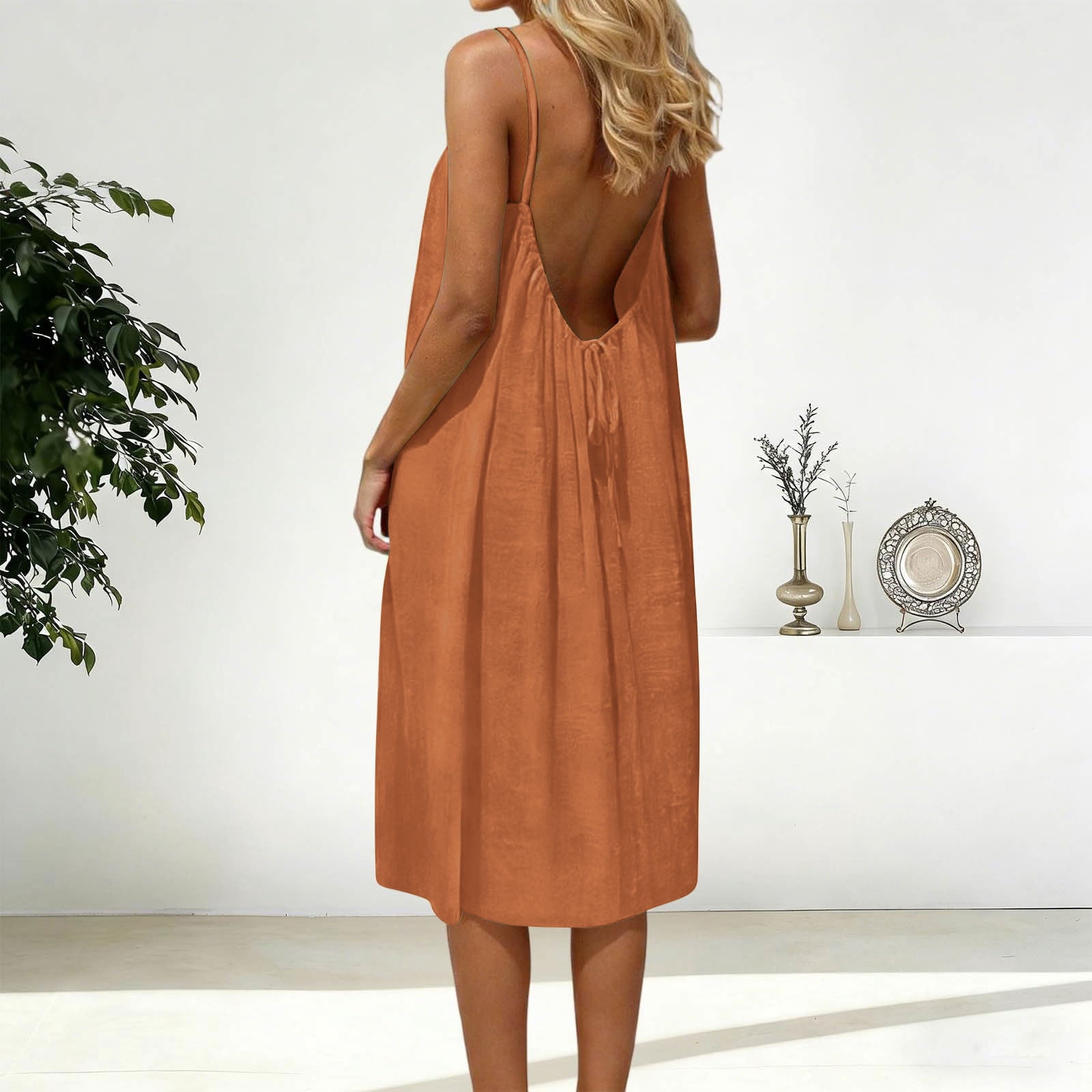 tie shoulder backless dress Backless Smocking Tie Shoulder Embroidery Cami Dress Parthea Fashion