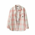 thumbnail image 1 of Uootdi Bear Embroidery Oversized Plaid Button Down Lapel Collar Long Sleeve Shirts for Gift Women Cotton Casual Shirt Tops with P ocket, 1 of 4
