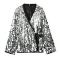 thumbnail image 1 of Uootdi Blazers for Women Girls Oversized Long Sleeve Sequin Blazers Jacket Sequin Wrap Tie Front Gift Cardigan Y2K Sparkly Jacke t Lace, 1 of 3