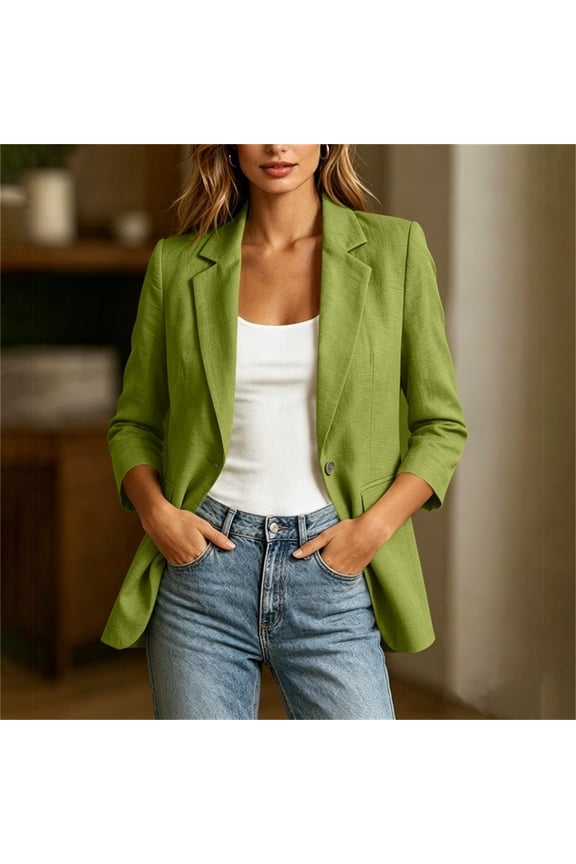 Blazers for Women Notched Lapel Long Sleeve Button Front Dual Patch Pockets Womens Blazer Regular Fit Office Structured Outer Coat