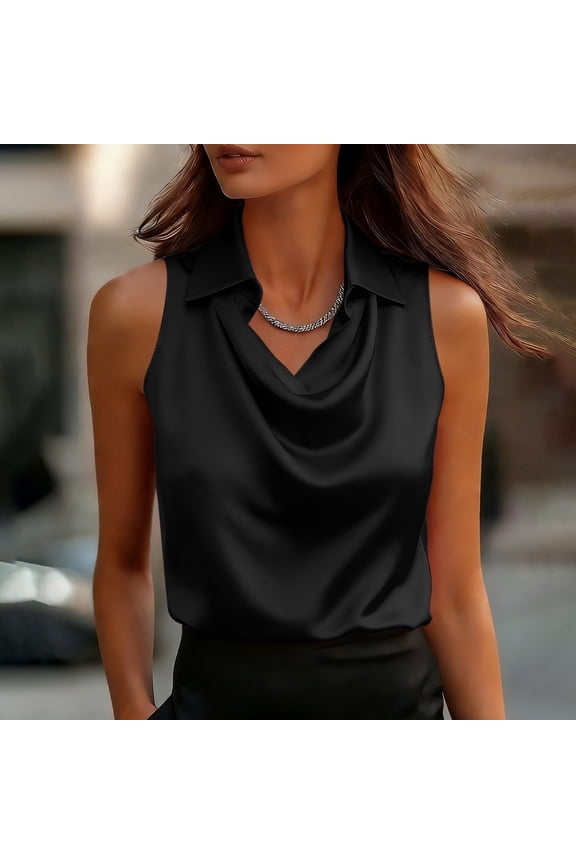 Blouses for Women Dressy Casual Silk Satin Sleeveless Cowl Neck Collar Office Commute Blouses Shirts Gift