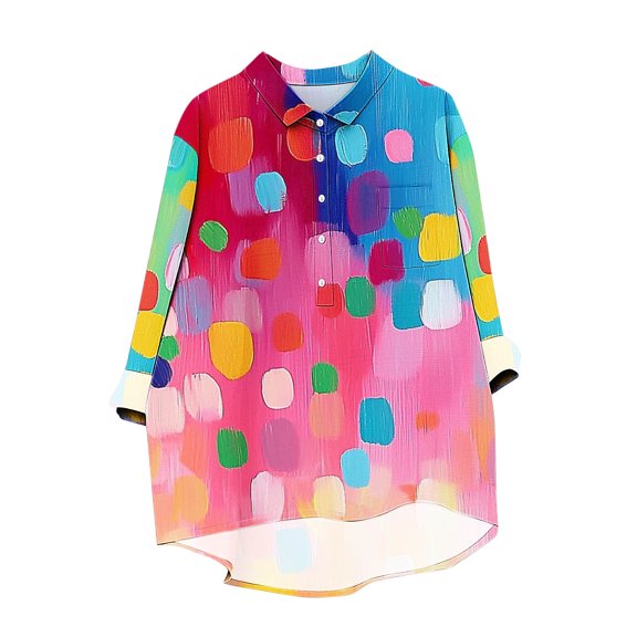 Uootdi Boho Tops for Women Boho Print Lapel Button Down Long Sleeve Shrit Gift for Women Loose Fit Shirt Casual Top