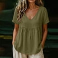 thumbnail image 1 of Uootdi Boho Tops for Women Deep V Neck Short Sleeve Side Hollow Stitch Detail Plain Peplum Tops for Women Relaxed Fit Vacation Airy Womens Tees, 1 of 7