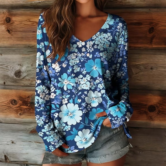 Uootdi Boho Tops for Women Ethnic Floral Printed Long Sleeve Shirts Vintage Lightweight Casual Loose Graphic Blouses Gift