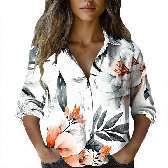 Uootdi Boho Tops for Women Gift Vintage Print Floral Button Down long sleeve shirts for women Ladies Casual Retro Ethnic Blouses