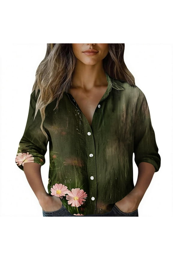 Boho Tops for Women Gift Vintage Print Floral Button Down long sleeve shirts for women Ladies Casual Retro Ethnic Blouses