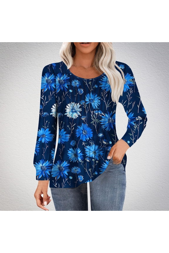 Boho Tops for Women Pleated Long Sleeve Fall Gift Tops Loose Fit Tunic Blouses T Shirts Trendy Clothes Tunic