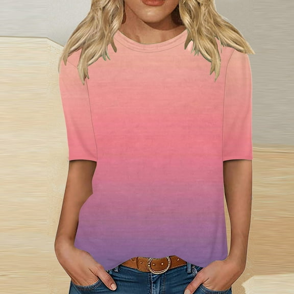 Uootdi Boho Tops for Women Shirts for Women 3/4 Gift Length Sleeve Tunic Blouses Print Tops Crew Neck Funny Graphic Tees