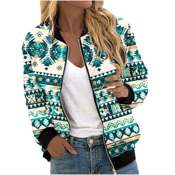 Uootdi Bomber Jackets for Women Vintage Floral Zip Up Coats Fashion Casual Streetwear Jackets Long Sleeve Lightweight Outwear Gift