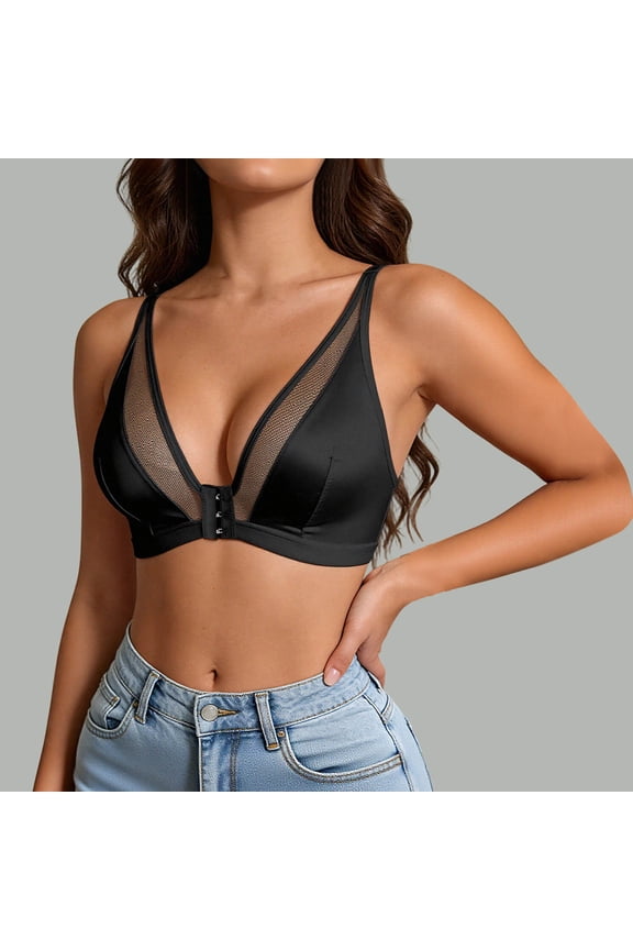 Bras V Neck Mesh Panel Spaghetti Straps Button Front Plain Backless Bra Slim Fit Daily Layering Stretchy Nursing Bras