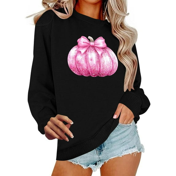 Uootdi Breast Cancer Awareness Crew Neck Long Sleeve Shirt Women Ribbon Graphic Pullover Sweatshirt Breast Cancer Survivo Gift r Tops Casual Loose
