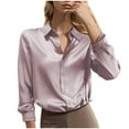 thumbnail image 1 of Uootdi Business Gift Casual Outfits for Women Satin Long Sleeve Shirts for Women V-Neck Button Down Tops Professional Office Out fit Work, 1 of 5