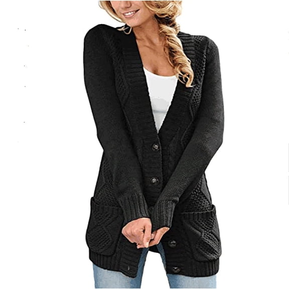 Uootdi Cardigan Gift Sweaters for Women Open Front Button Chunky Knit Sweaters Fall Winter Lightweight Soft Knit Outwear Coats