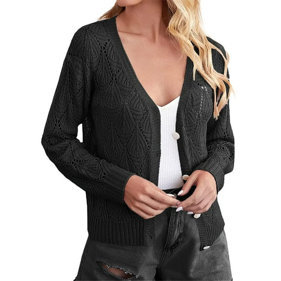 Uootdi Cardigan Gift Sweaters for Women Open Front Button Chunky Knit Sweaters Fall Winter Lightweight Soft Knit Outwear Coats