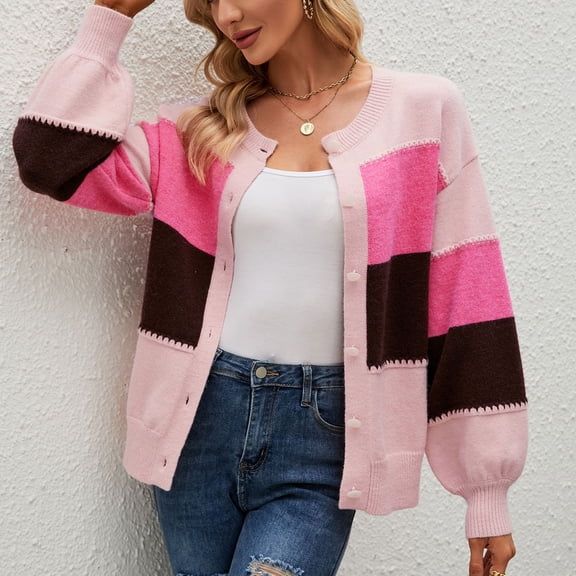 Uootdi Cardigan Gift Sweaters for Women Open Front Button Chunky Knit Sweaters Fall Winter Lightweight Soft Knit Outwear Coats