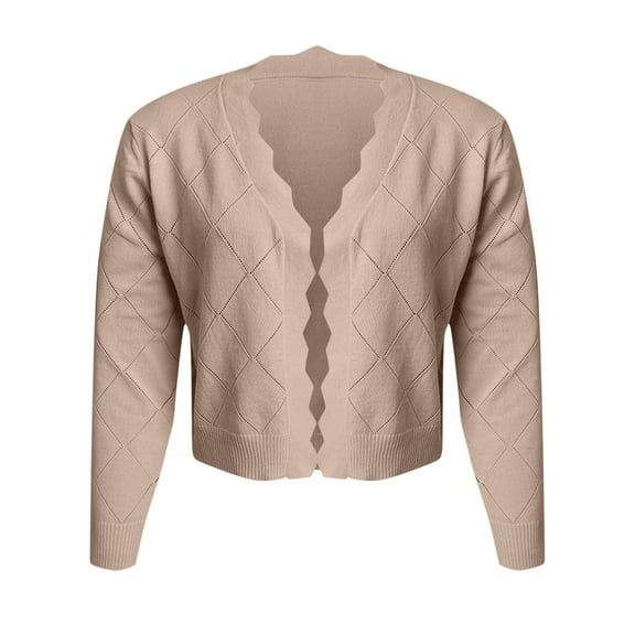 Uootdi Cardigan Sweaters for Women Long Sleeve for Women Lightweight Solid Color Open Gift Front Knitted Tops Hollow Out Shrug S