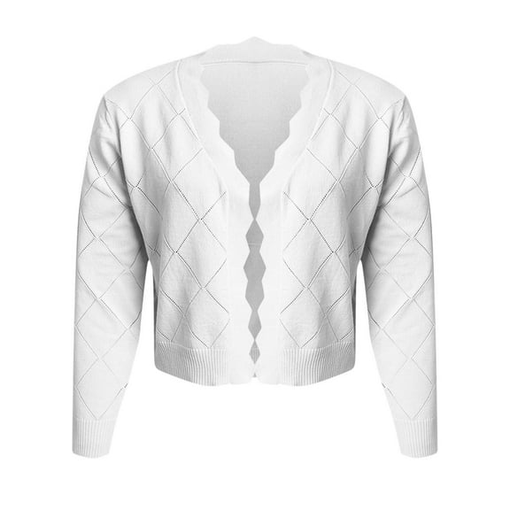 Uootdi Cardigan Sweaters for Women Long Sleeve for Women Lightweight Solid Color Open Gift Front Knitted Tops Hollow Out Shrug S