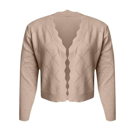 Uootdi Cardigan Sweaters for Women Long Sleeve for Women Lightweight Solid Gift Color Open Front Knitted Tops Hollow Out Shrug S