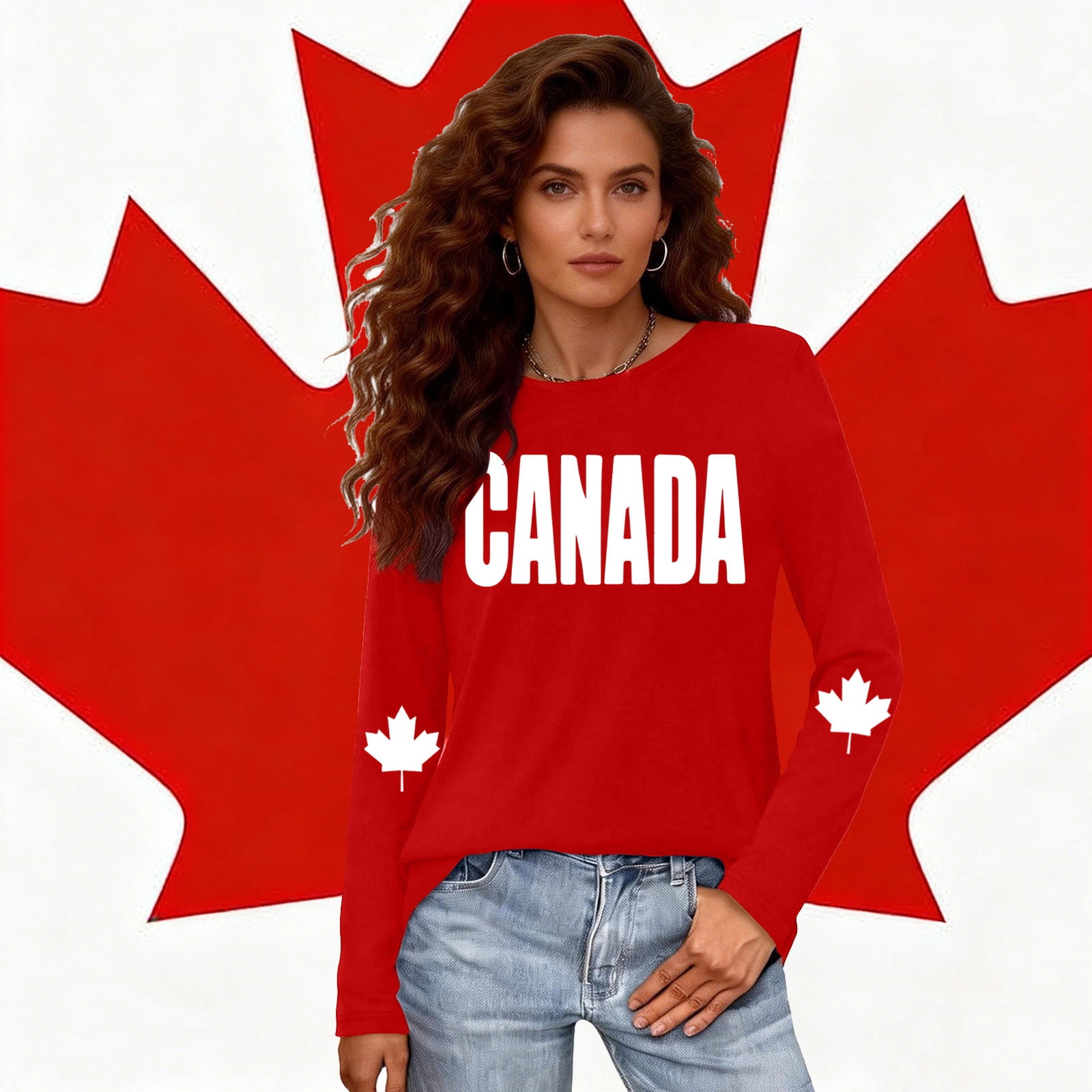 Uootdi Casual Tees for Women Long Sleeve Round Neck Canada Graphic ...