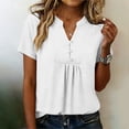 thumbnail image 1 of Uootdi Casual Tops for Women Short Sleeve V Neck Button Placket Ruched Hem Casual Daily Lightweight Tees Gift, 1 of 9