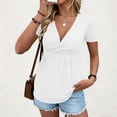 thumbnail image 1 of Uootdi Casual Tops for Women Short Sleeve V Neck Twist Front Ruched Hem Beach Stroll Lightweight Tees Gift, 1 of 9