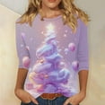 thumbnail image 1 of Uootdi Christmas Gifts Christmas Shirts for Women 3/4 Sleeve Round Neck Tunic Tops Glitter Xmas Tree Print Tshirt Gift Pullover B louses, 1 of 5