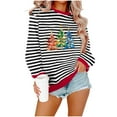 thumbnail image 1 of Uootdi Christmas Gifts Xmas Print Embroidery Stripe Long Sleeve Sweatshirts for Women Crewneck Gift Sweater Xmas Pullover Top, 1 of 4