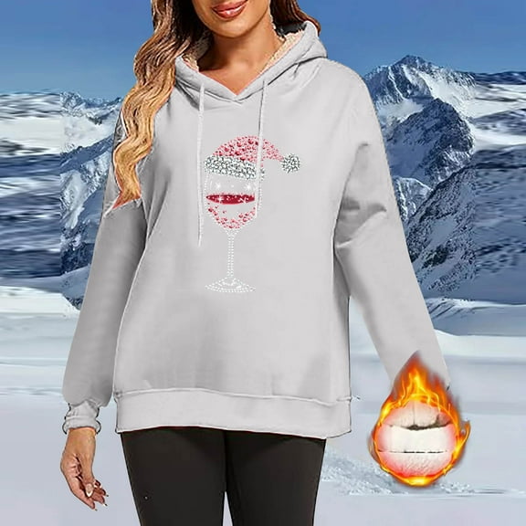 Uootdi Christmas Hoodies for Women Oversized Long Sleeve Fleece Lined Warm Xmas Sweatshirt Holiday Winter Casual Drawstri Gift ng Pullover