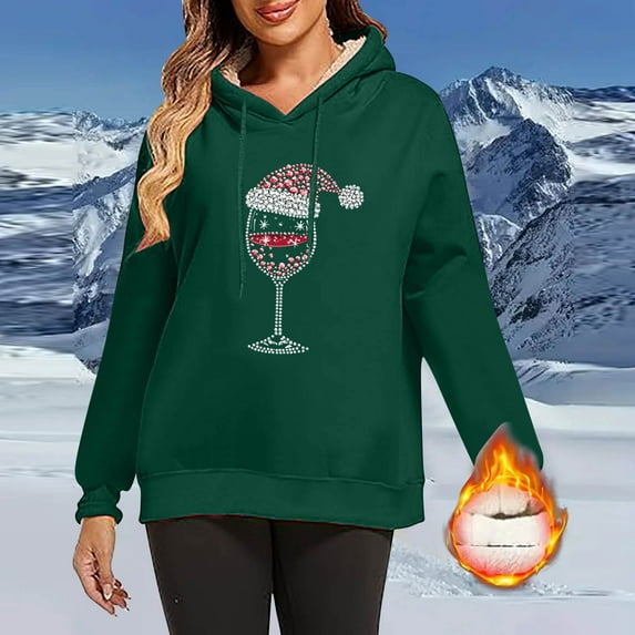 Uootdi Christmas Hoodies for Women Oversized Long Sleeve Fleece Lined Warm Xmas Sweatshirt Holiday Winter Casual Drawstri Gift ng Pullover