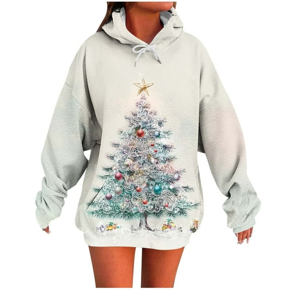 Uootdi Christmas Hoodies for Women Plus Size Drawstring Tie Dye Sweatshirt Loose Fit Cute Gift Hoodie Fall Pullover with Pocket